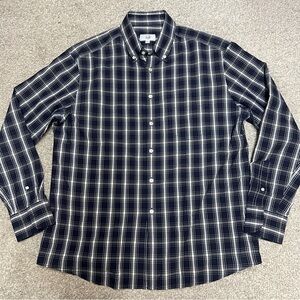 Dunhill London Shirt Mens XL Blue White Plaid Button Up Shirt Cotton Casual